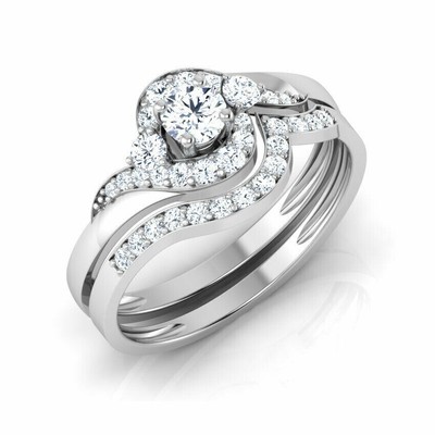 14K White Gold Lab-Created Diamond 3Ct Channel Set Wedding Ring Band Bride Sets