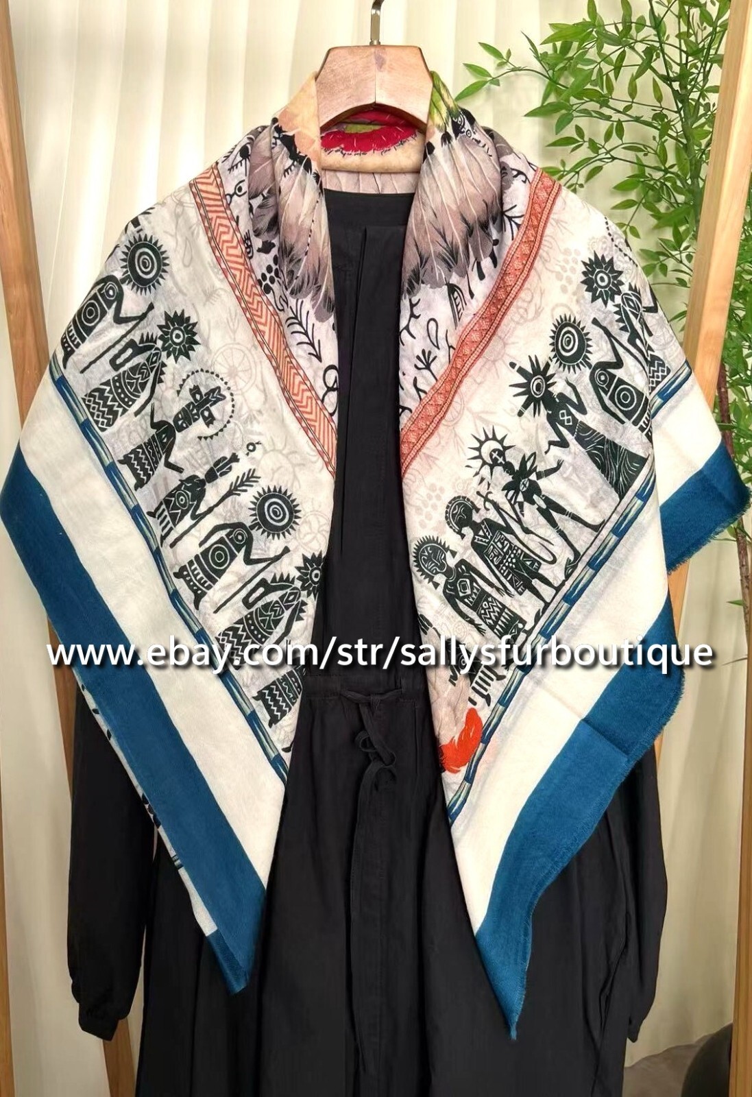 Sallys Cashmere Ring Scarf Wrap Shawl Tribal Print Soft Delicate Thin 78