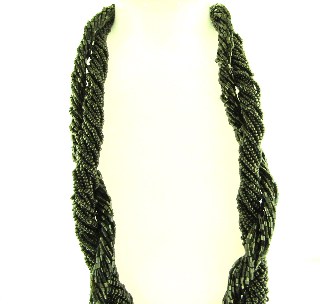 Vtg Multi Strand Gray Beaded Statement Necklace 1… - image 8