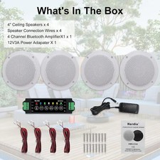 Herdio 4" Bluetooth Ceiling Speakers Waterproof Home Kitchen Boat 4Pcs