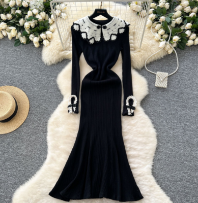 Long Sleeve Black Knitted Dress Women's Slim Fishtail Dress Party Club  Fashion | eBay