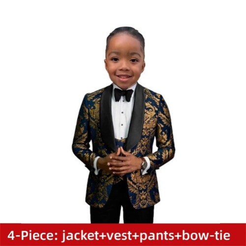 Boy's Suit Set 4 Pieces Blazer Vest Pants Tie Formal Tuxedo Kids Pant Suit - Picture 45 of 45