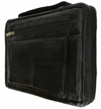New Medium Black Genuine Leather Bible/Book Cover Case Zippered Organizer