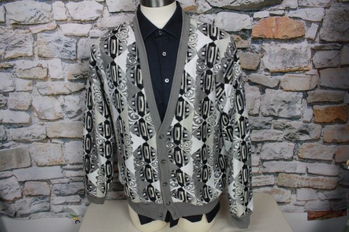 ST. CROIX Men Cardigan Sweater Abstract Design In Beige Black Taupe Cotton Blend - Picture 7 of 11