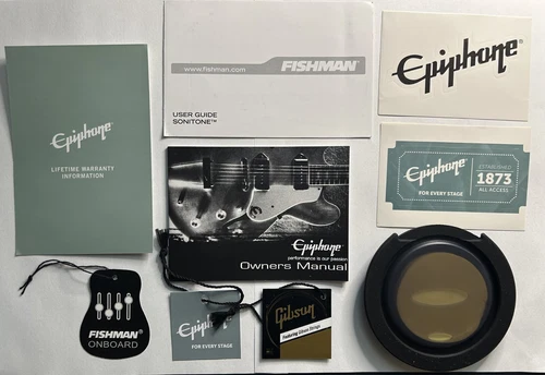 Epiphone Inspired by Gibson J45 Case Candy -Owners Manual, Hang Tags, Humidifier