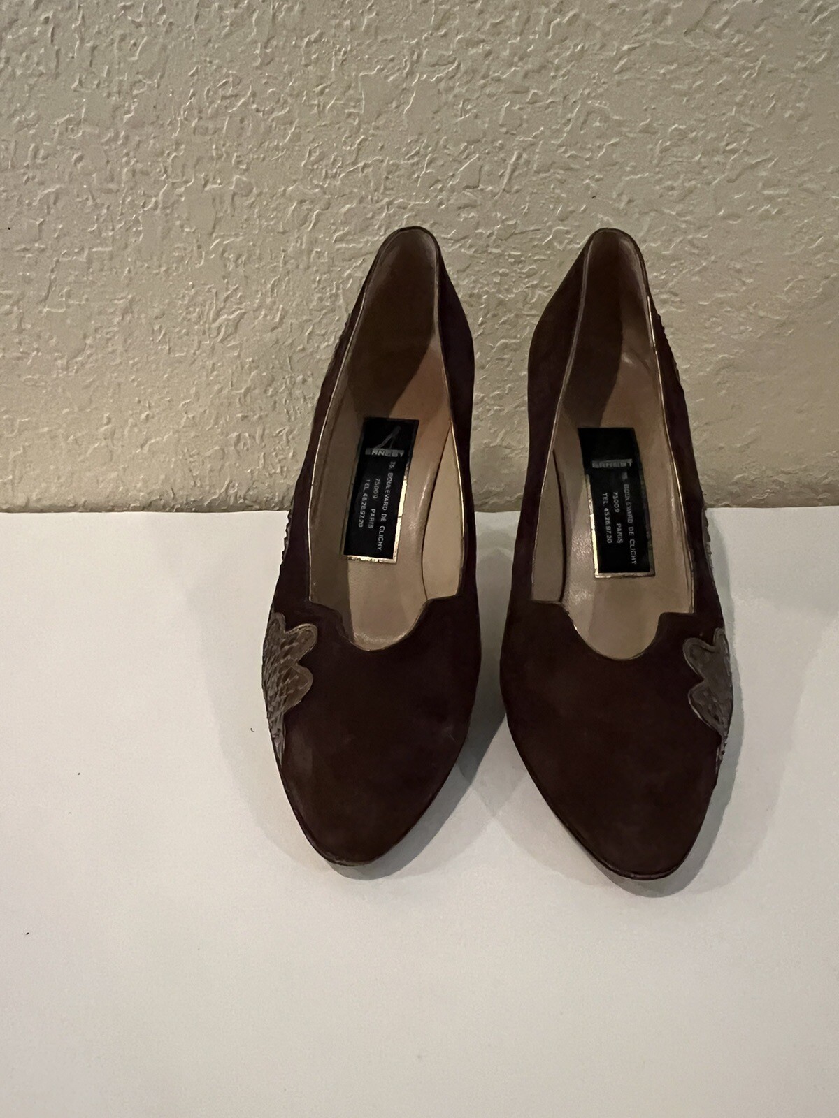 Ernest Brown Suede Patchwork Flower Snakeskin Sty… - image 3