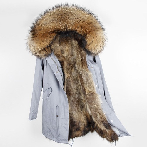 Winter Women's Real Raccoon Fur Coats Collar Long Hooded Parka Overcoat Jackets - Picture 41 of 56