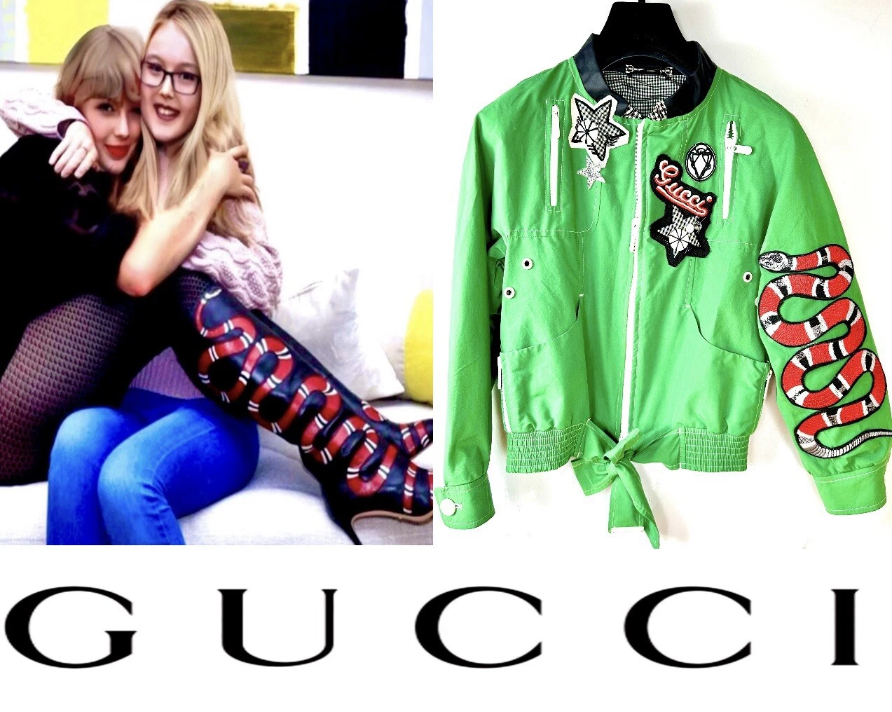 Gucci Vintage 2007 Verde Taylor Snake Patch Bomber Giacca 38 40 4 6 Cappotto Vintage S M