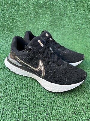 nike react infinity run flyknit black metallic