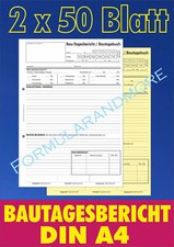 DIN A4 BAUTAGEBUCH, Bau-Tagesbericht, 2 x 50 ...