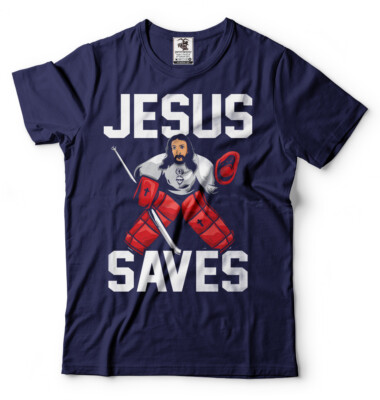 Jesus Saves Ice Hockey T-shirt Mens Sports Shirt Jesus