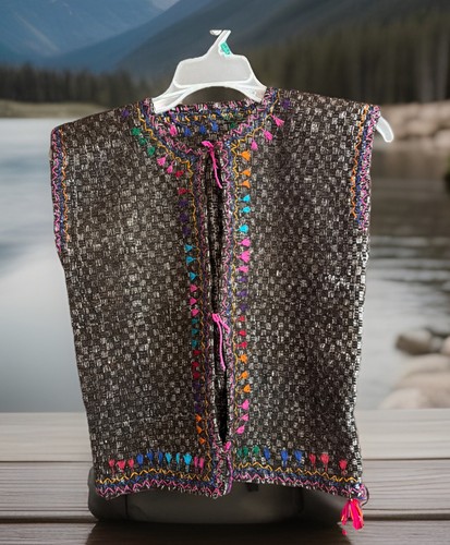 Vintage Handmade Wool hand loomed primative native american mayan aztec rug vest