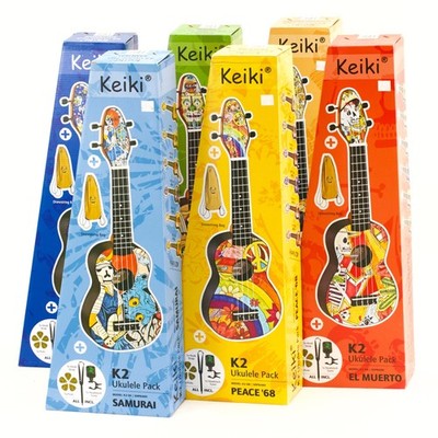 Keiki K2 Soprano Ukulele Pack - Available in SIX Colorful Designs!