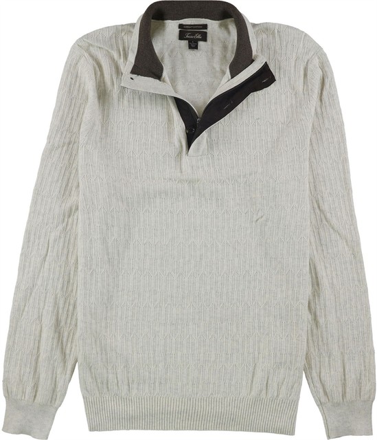 Tasso Elba Mens Mock Neck Textured Pullover Sweater, sesame, S