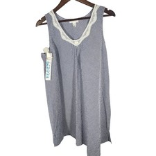 Miss Elaine Blue Gingham Seersucker Sleeveless V-Neck Nightgown Size Large