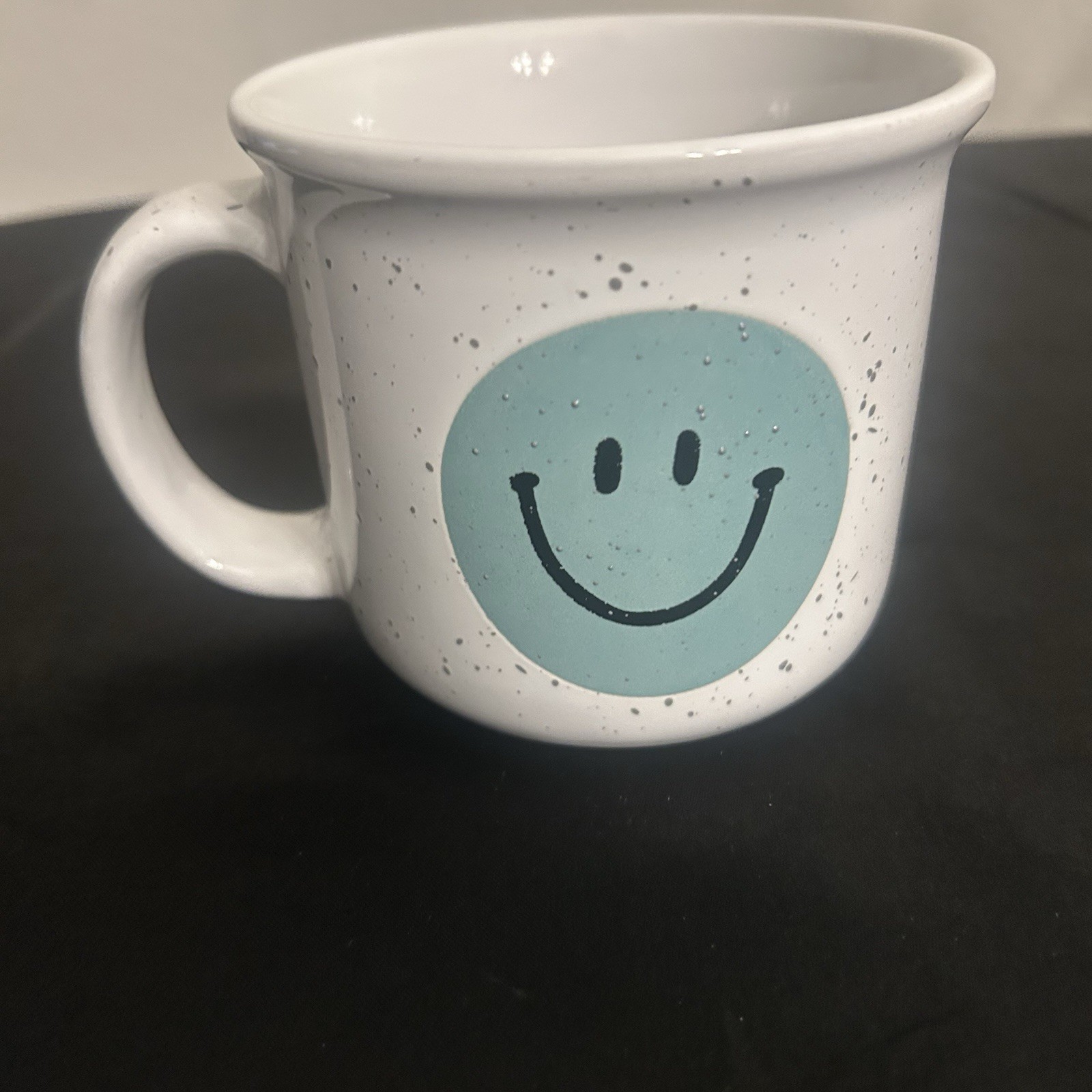 Blue Ceramic Happy Smiley Face Mug Great as a Planter for Succulents