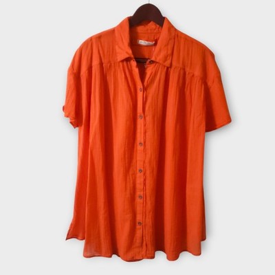 NWT We The Free Float Away Shirt Zesty Orange Medium Cotton Gauze Oversized