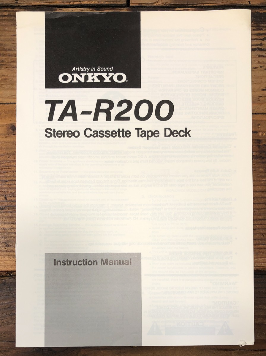 Onkyo TA-R200 Cassette Owners / User Manual *Original*