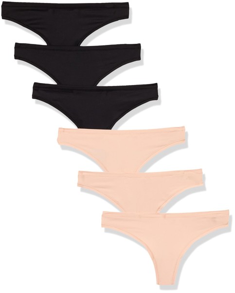Damen Mikrofaser UnterwäSche 6Er-Pack Hipster String 3XL BlüTenblatt Schwarz-image