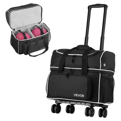 VEVOR 2 Ball Bowling Bag with Wheels Four Roller Bowling Bag Shoe Compartment