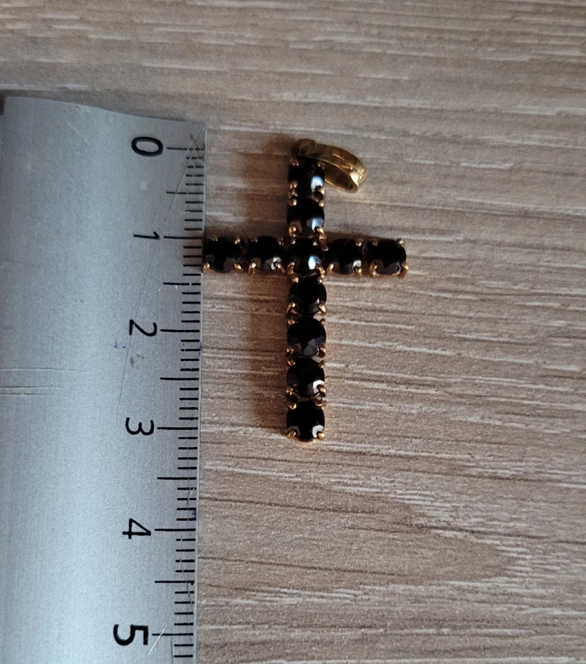 Croix pendentif or jaune 18k avec grenats – Bijou italien vintage - Parfait état - Photo 2/4