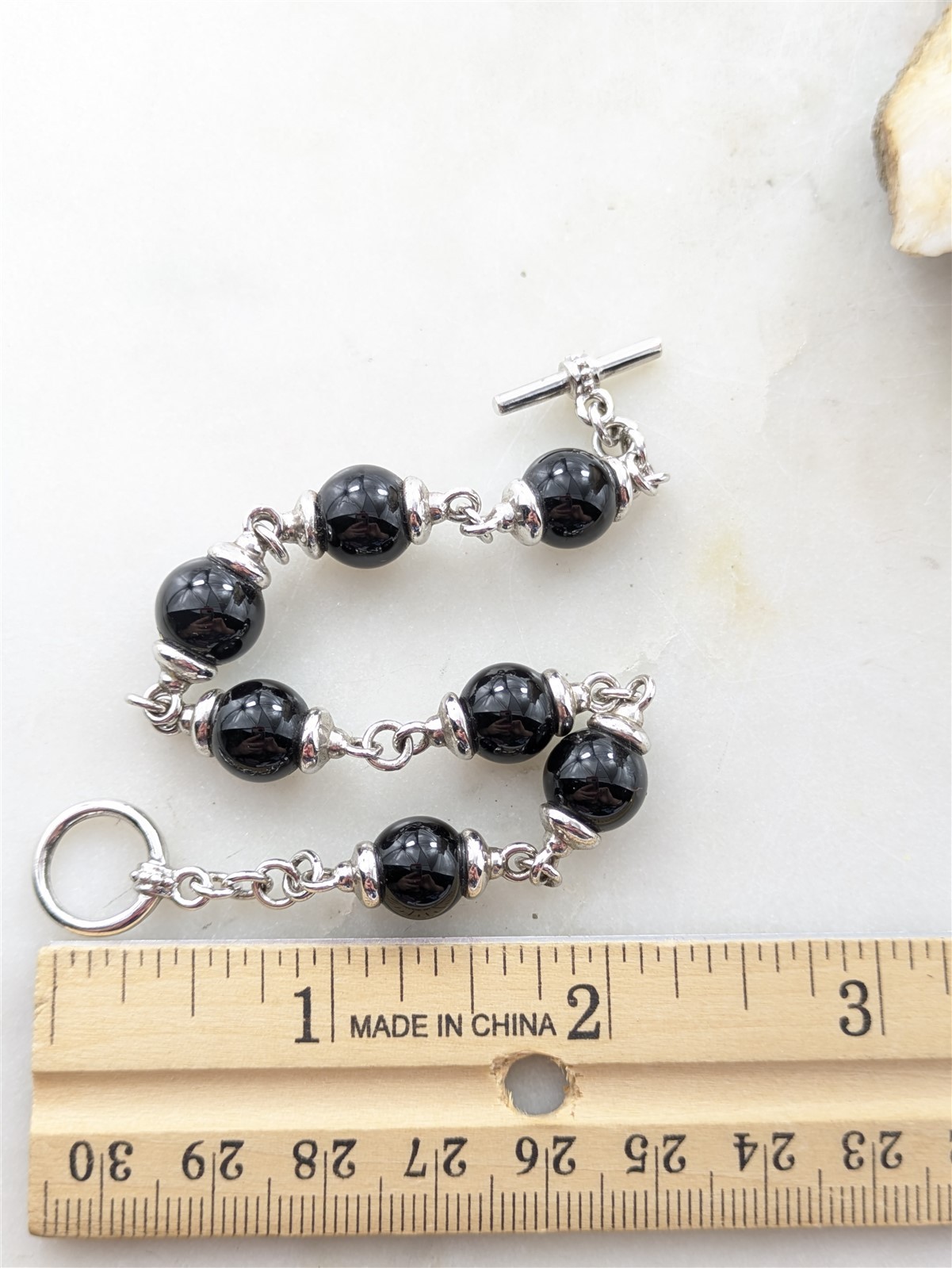 SJM Vintage Solid Sterling Silver Black Onyx Toggle Clasp Bracelet 22 Grams