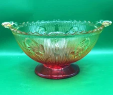 VTG Jeannette Carnival Glass Iris Herringbone Ruffled Pedestal Candy Dish Red