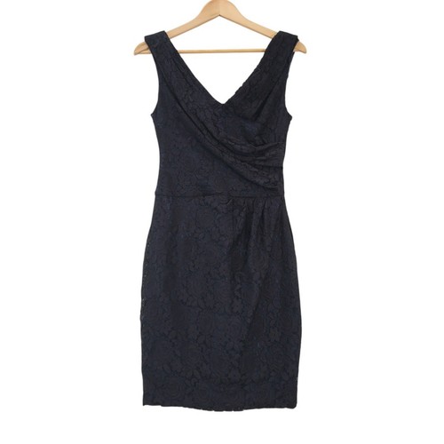 Reiss Dress 10 Navy Viscose Floral Lace Asymmetric V-neck Womenswear - Preloved - Picture 7 of 24