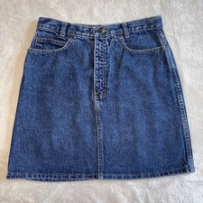 VTG 80s Calvin Klein Mini Skirt Women s 13 Spell Out Patch Denim Jean 28 Waist