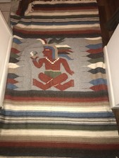 Vintage Tribal Aztec Native American Wool Large 80 X 46 Inch Rug /Wall Art  