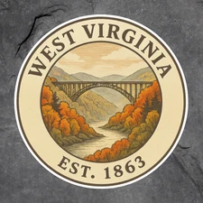 West Virginia sticker vinyl decal retro badge style bridge fall scenic view
