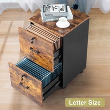Mobile Under Desk File Cabinets for Home Office, Rustic Brown Black 26" H