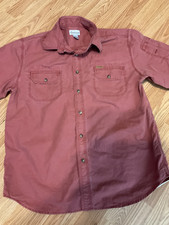 VTG/2008 CARHARTT Red Mens Shirt 100 Cotton Rusty Red Button Up 2 Pockets