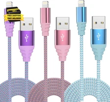 Iphone Charger Fast Charging 3Pack 6FT Apple Mfi Certified Lightning Cable Nylon