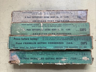 Letterpress  6pt Copperplate Gothic Heavy Bernhard Gothic, 8pt Franklin Gothic