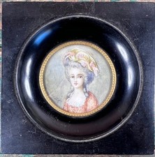 Miniature ancienne signée – Portrait de dame XVIIIe – “Madame de Lampale”