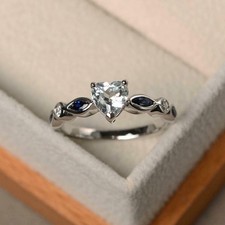 1ct Natural Aquamarine Engagement Ring Solitaire Accent 14k White Gold Plated