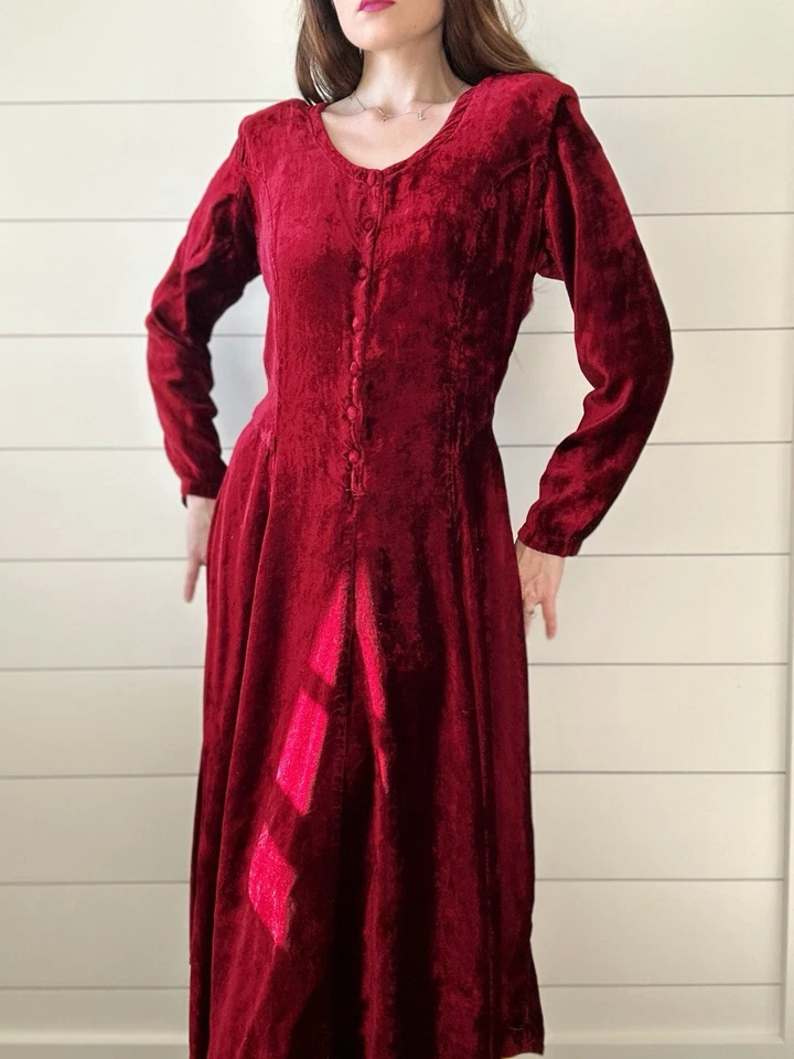 90s Velvet Maxi Witchy Moody Gothic By Starina Sz 14 - Image 4 of 4