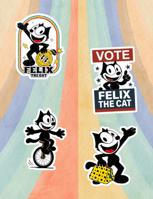 Felix The Cat Retro Cartoon 4pc Sticker Pack