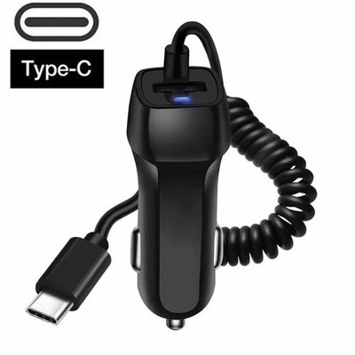 Type C Coiled Car Fast Charger LED Indicator Extra USB Port For  iPhone 17 16 15