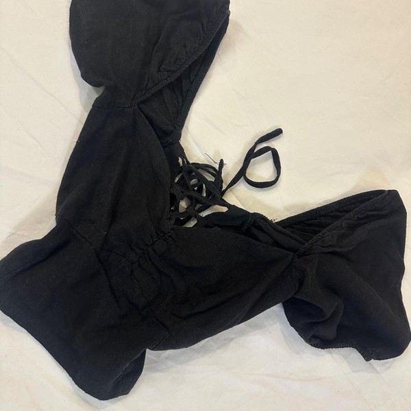 🖤 Glassons Black Linen Blend Lace-Up Corset Top – Size 6 / 8