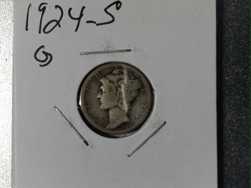 1924 S Silver Mercury Dime 10c Type Coin Very Good Circulated VG
