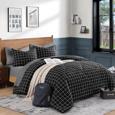 Black Grid Comforter Set Full Size 79X90 Inch , 3 Pieces 1 Grid Comforter and 2