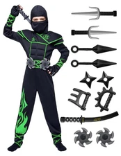 Ninja Costume for Kids - Muscle Deluxe Set with Foam Accessories for Halloween