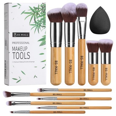 BS-MALL Makeup Brush Set 11Pcs Bamboo Synthetic 12 Piece Set, 11 