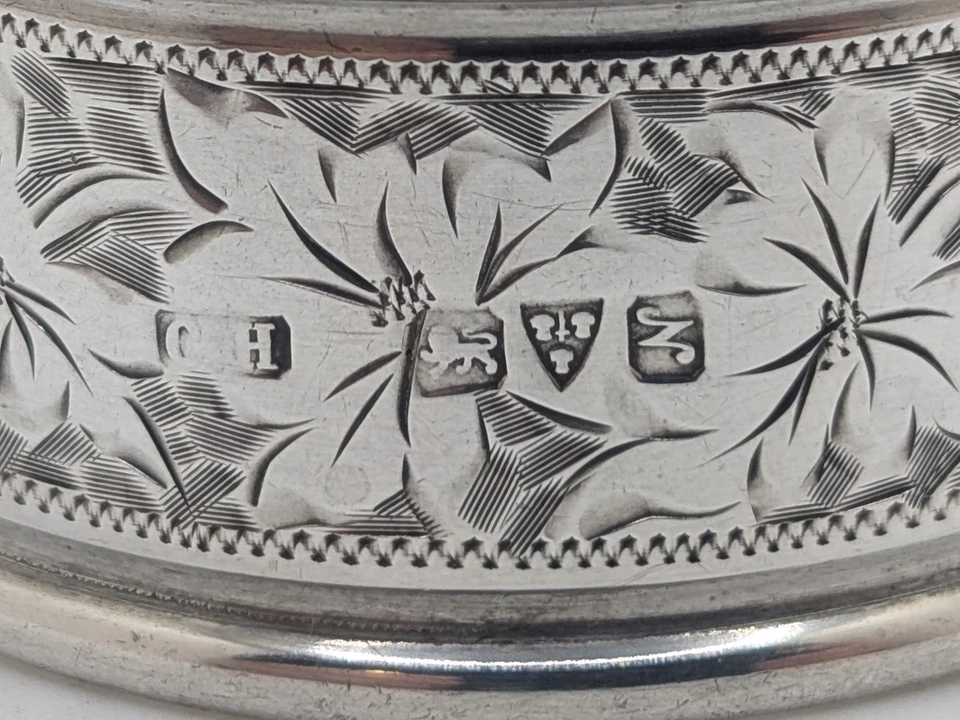 古董英国纯银餐巾戒指,空白卡图奇,日期为 1913 年 — 第 3/4 张图片