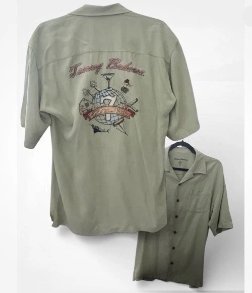 Vintage Tommy Bahama 7 Wonders Of The World Silk Shirt M Martini Cigar Poker
