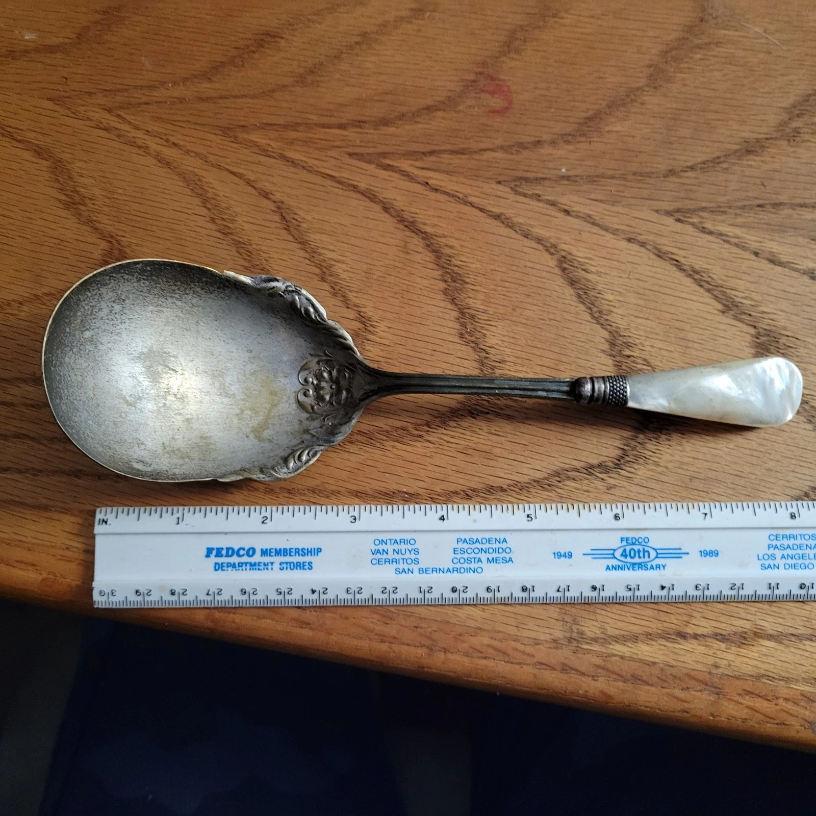 8" Berry Serving Spoon With Band and Mother of Pearl Handle
