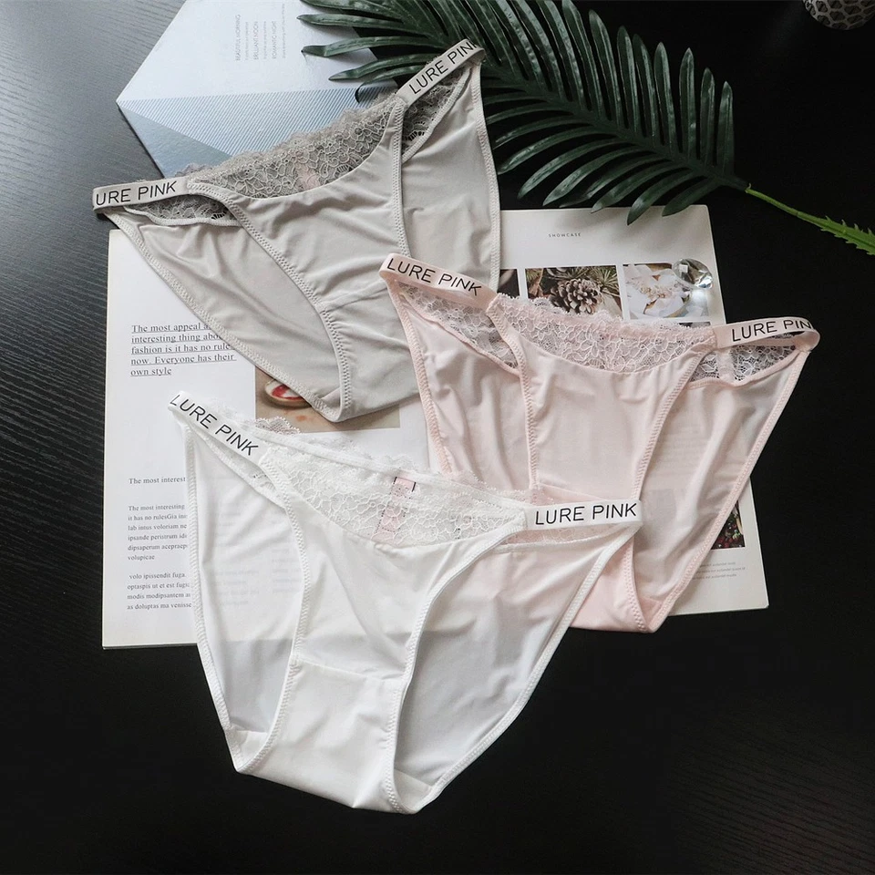 Bragas de encaje de empalme sexy de correa delgada de seda de hielo transpirables para mujer Foto 3 de 4