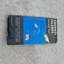 Vintage Bartholomew's Cloth  Map of The Channel Islands, 1965